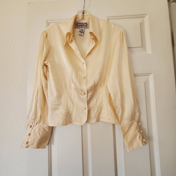 Hype Tops - HYPE Vintage 1980's Cream 100% Silk Fitted Style Top Blouse Women's Medium